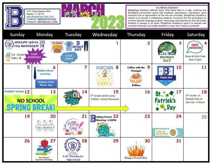 March 2023 Calendar - News and Announcements -